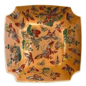 Chinese Hand Painted Porcelain Enameled Butterfly Plate Bowl